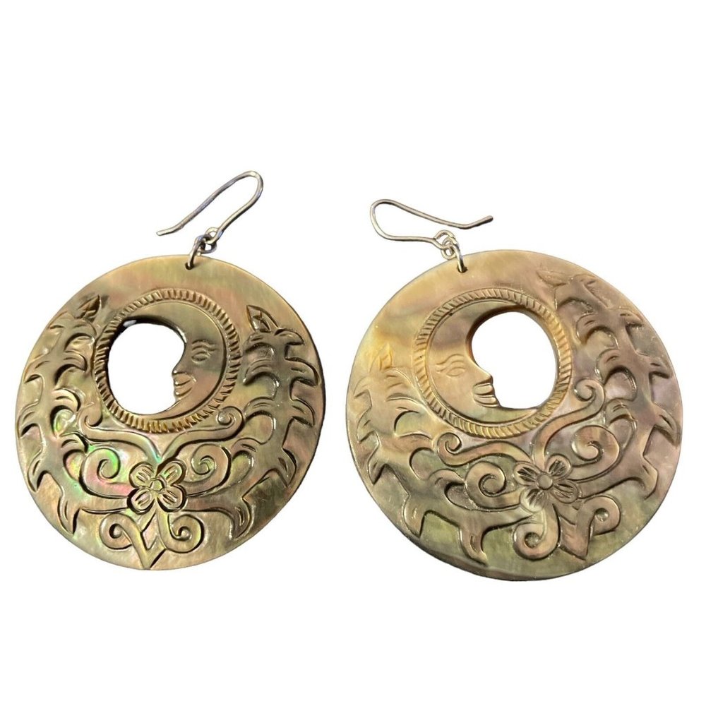 AMEDEO 925 Mother Of Pearl Moon Goddess Earrings Artisan Statement Large READ